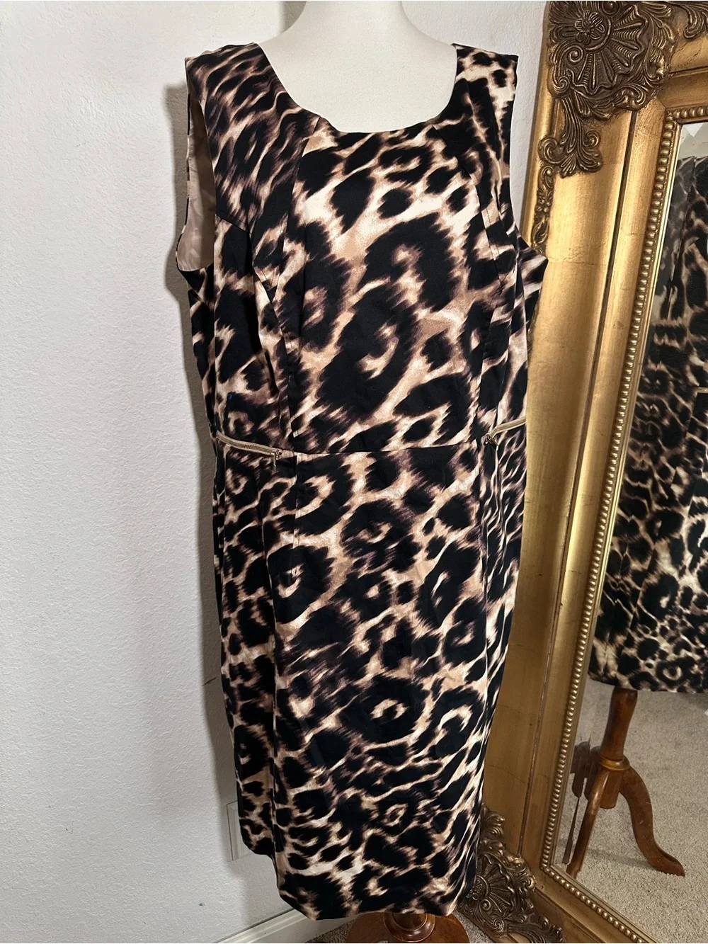 NWT Calvin Klein Sleeveless Sheath Dress in Brown/Stone Print Size 16W $139
